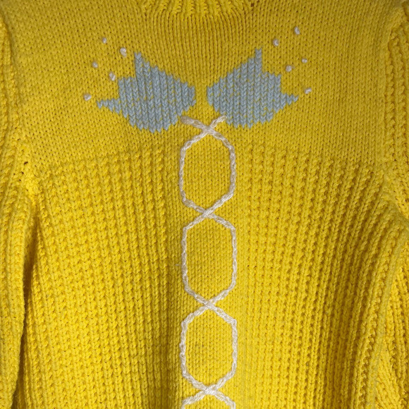 Vintage 1960's 1970's Hand Knitted Tulip Design Spring Yellow Sweater - Picture 3 of 4